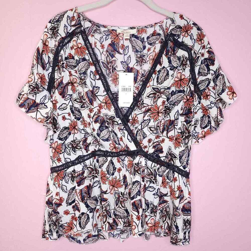 Ella Moss Floral Cross Front V-Neck Top Small